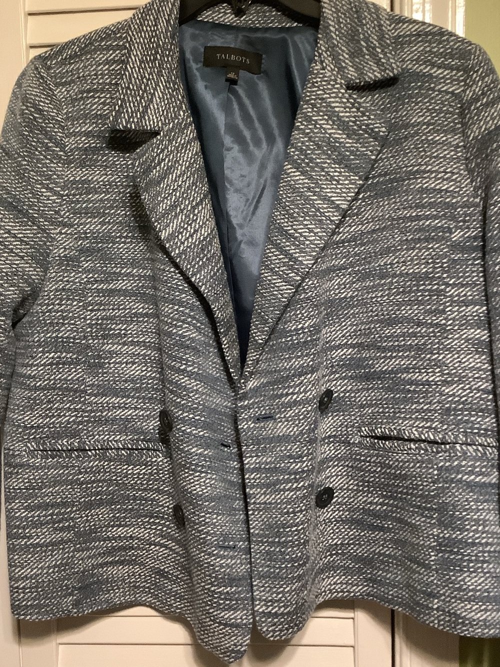 Talbots Blue & Gray Textured Tweed Double-Breasted Blazer